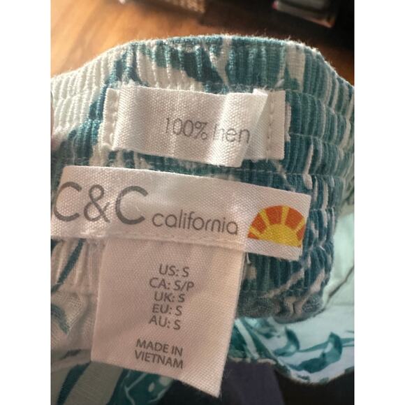 C&C California 100% Linen Wide Leg Floral Pants Tropical Green Palms Size S - Picture 6 of 6